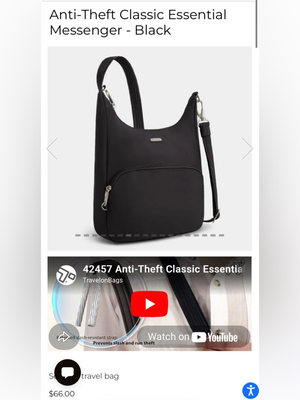 Travelon Black Anti-Theft Crossbody Bag